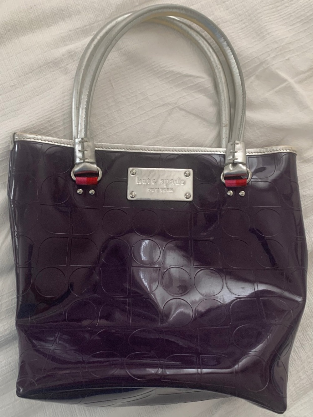Kate Spade Navy Patent Tote with Silver Handles